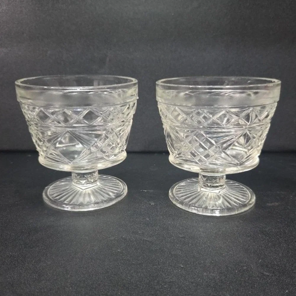 Hazel Atlas Gothic Sherbet Glasses, Set of 2, Peanut Butter Glass Dessert Dishes